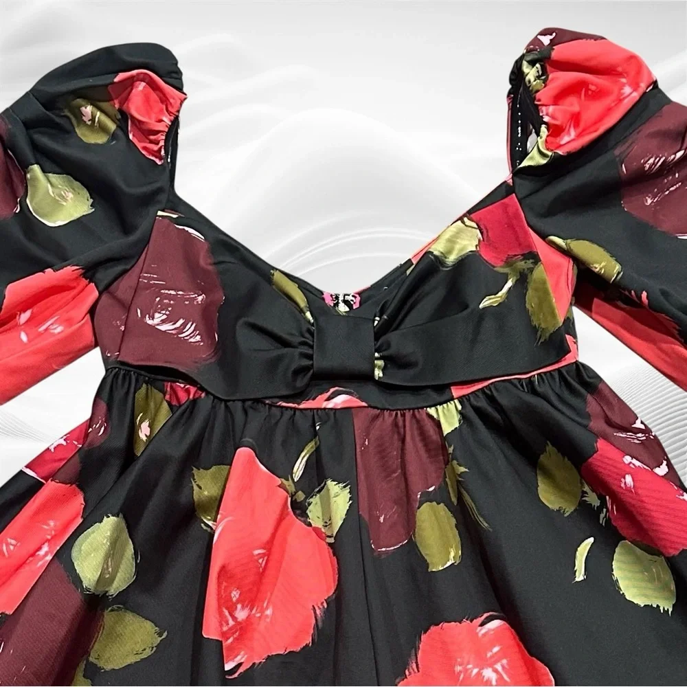 Kate Spade Just Rosy Beau Bow‎ Sweetheart Neck Puff Sleeve dress Size 0